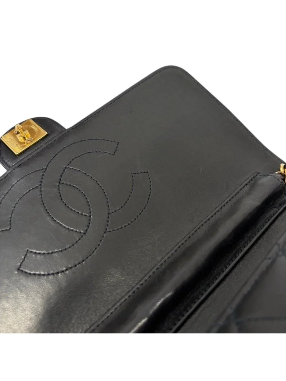 Chanel Quilted Lambskin Single Flap Chain Shoulder Bag Black